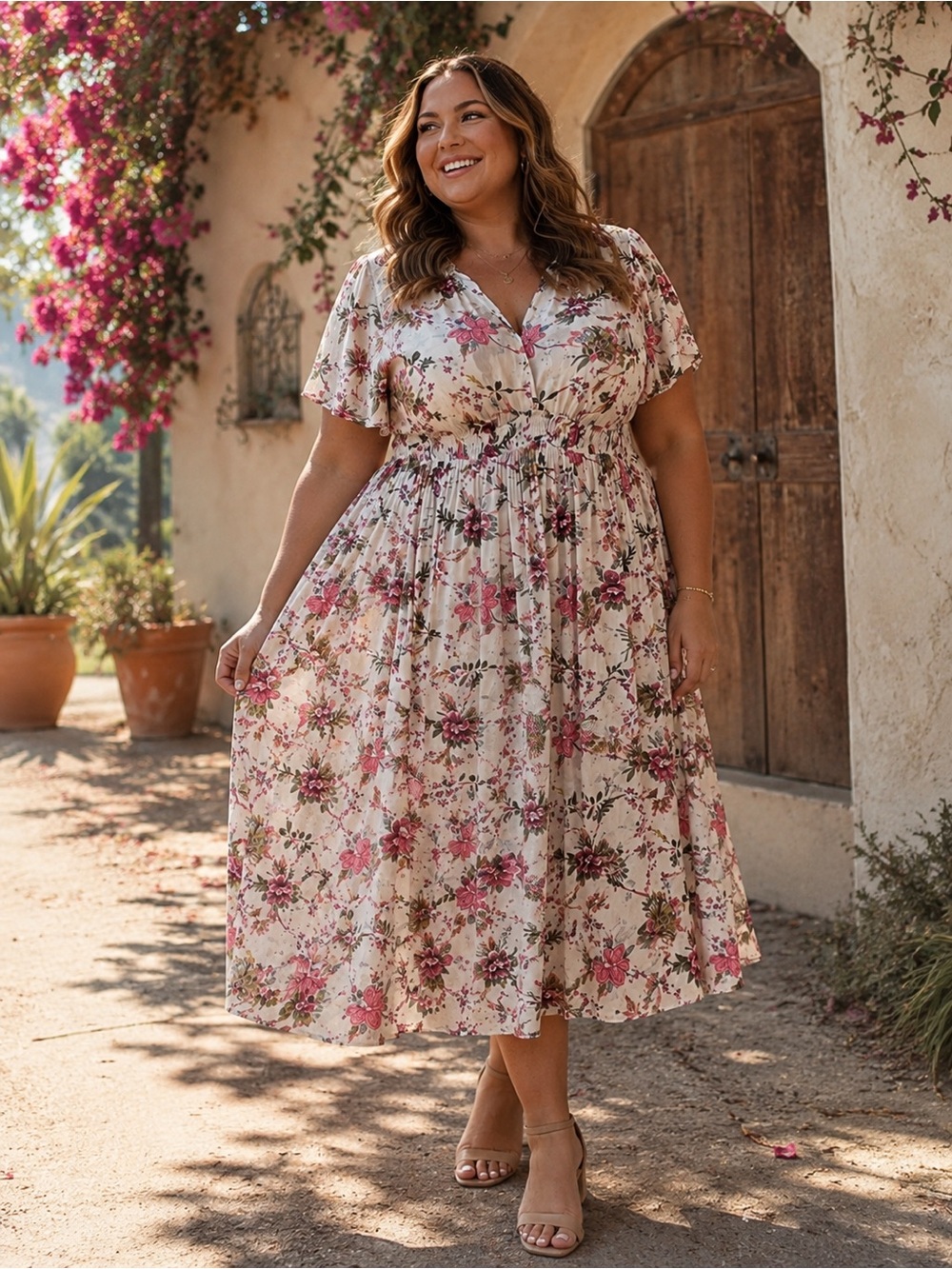 Lane Bryant Floral Midi Dress 🌸 Boho Flowy Short Sleeve | Plus Size